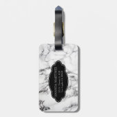 Monogrammed Zwart Wit Marmeren Steen Patroon Bagagelabel (Achterkant verticaal)