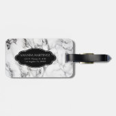 Monogrammed Zwart Wit Marmeren Steen Patroon Bagagelabel (Achterkant horizontaal)