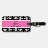 Monogrammed Zwart, Wit, Roze Geometrisch Patroon Bagagelabel (Voorkant horizontaal)