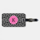 Monogrammed Zwart, Wit, Roze Geometrisch Patroon Bagagelabel (Achterkant horizontaal)