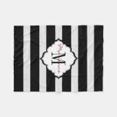 Monogrammed Zwart & Wit Stripes Fleece Deken (Voorkant (Horizontaal))
