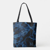 Monogrammed zwarte achtergrond en blauwe glitter tote bag (Achterkant)