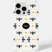 Monogrammed Zwarte bij Gele Honingraat Modern Case-Mate iPhone Case (Achterkant)