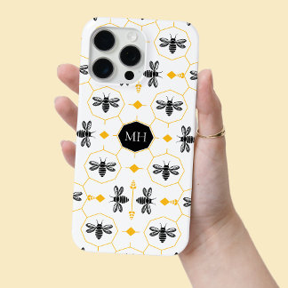 Monogrammed Zwarte bij Gele Honingraat Modern iPhone 15 Pro Max Hoesje