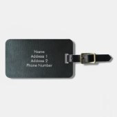 Monogrammed Zwarte-ledertextuur Faux Bagagelabel (Voorkant horizontaal)