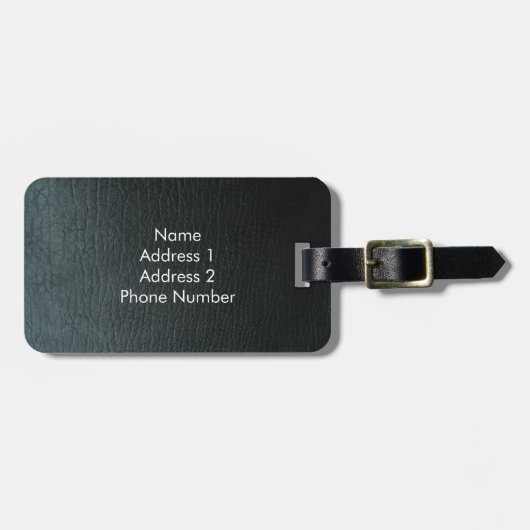 Monogrammed Zwarte-ledertextuur Faux Bagagelabel (Voorkant horizontaal)
