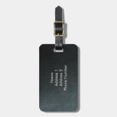 Monogrammed Zwarte-ledertextuur Faux Bagagelabel (Voorkant verticaal)