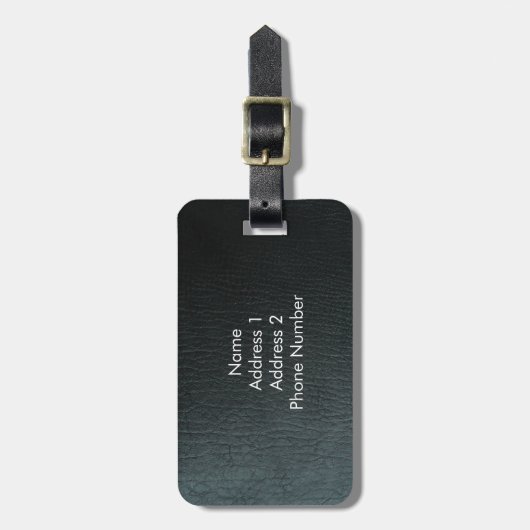 Monogrammed Zwarte-ledertextuur Faux Bagagelabel (Voorkant verticaal)