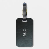 Monogrammed Zwarte-ledertextuur Faux Bagagelabel (Achterkant verticaal)
