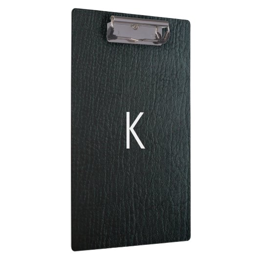 Monogrammed Zwarte-ledertextuur Faux Klembord (Rechts)