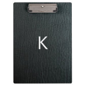 Monogrammed Zwarte-ledertextuur Faux Klembord (Voorkant)