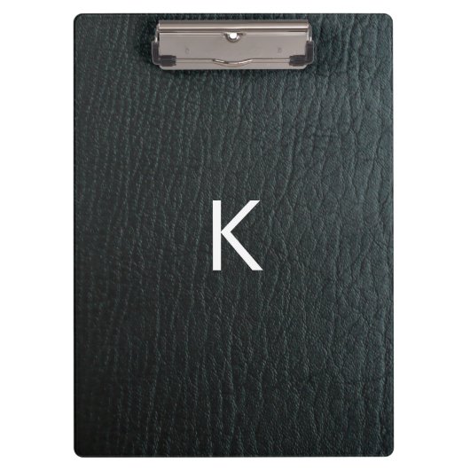 Monogrammed Zwarte-ledertextuur Faux Klembord (Voorkant)