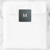 Monogrammed Zwarte-ledertextuur Faux Vierkante Sticker (Tas)