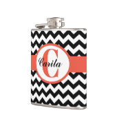Monogrammed Zwarte/Witte Chevron Vinylfles Heupfles (Links)
