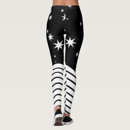 Monogrammed Zwarte Witte Sterren Stripes Graphic Leggings (Achterkant)