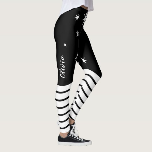 Monogrammed Zwarte Witte Sterren Stripes Graphic Leggings (Rechts)