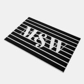 Monogrammed zwarte witte strepen aangepaste initia deurmat (Schuin)