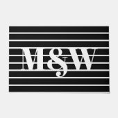 Monogrammed zwarte witte strepen aangepaste initia deurmat (Voorkant)