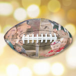 Monogrammen 4 Foto Collage Birthday Fathers Day American Football<br><div class="desc">Creëer uw eigen persoonlijke, gepersonaliseerde, monogrammed, team / speler / match / familiefoto, prachtige elegante faux goudtypografie scriptnaam monogram / initialen / tekst, met de hand geroteerd, mini formaat, hoge kwaliteit 4 football voor fotocollage. Typ gewoon in uw initiaal / monogram / groeten / tekst op de voor- en achterkant...</div>