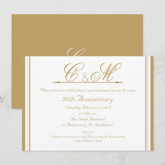 Monogrammen 50e trouwdag uitnodiging (Voorkant / Achterkant)