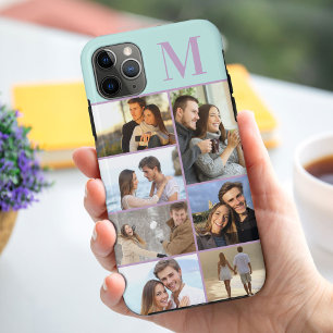 Monogrammen 7 Foto Collage Mint Lila Case-Mate iPhone Case
