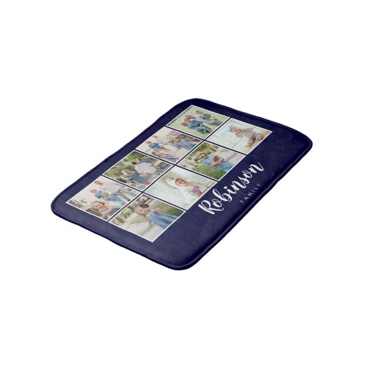 Monogrammen 8 Fotofamilie Collage Navy Blue Badmat (Gekanteld)