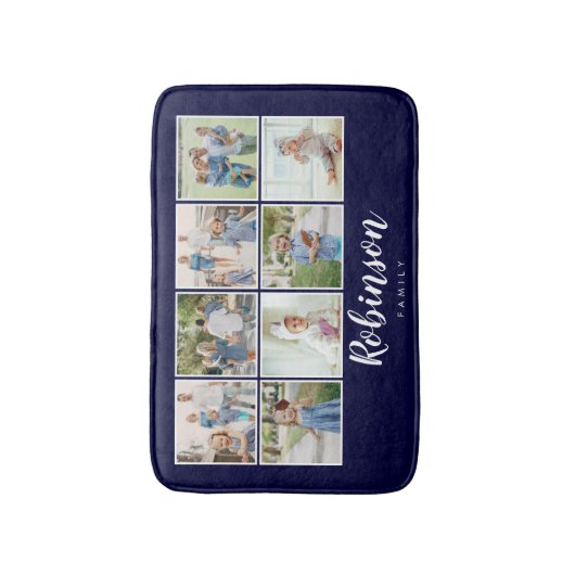 Monogrammen 8 Fotofamilie Collage Navy Blue Badmat (Voorkant Verticaal)
