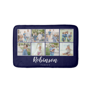 Monogrammen 8 Fotofamilie Collage Navy Blue Badmat