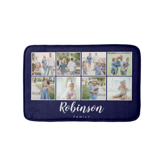 Monogrammen 8 Fotofamilie Collage Navy Blue Badmat (Voorkant)