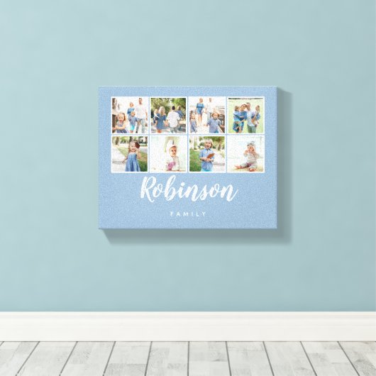 Monogrammen 8 Fotoserie Collage Light Blue Canvas Afdruk (Insitu (Houten vloer))