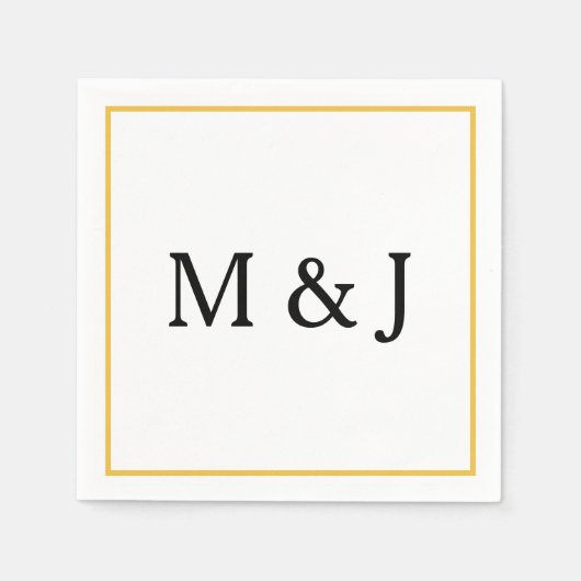 Monogrammen Aangepaste Naam Goud Zwart Modern Huwe Servet (Voorkant)