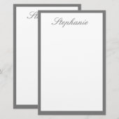 Monogrammen Aangepaste naam Grijze randen Wit Briefpapier (Voorkant / Achterkant)