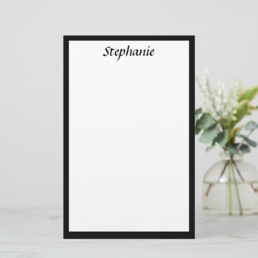 Monogrammen Aangepaste naam Kleur Zwart Randen Bru Briefpapier (Staand voorkant)