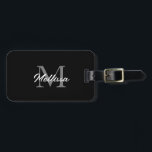 Monogrammen Aangepaste naam Zwart wit SImple Minim Bagagelabel<br><div class="desc">Monogrammed initiaal en ook persoonlijke details zoals naam,  adres,  telefoonaantal en e-mail allen die u kunt uitgeven. Ontworpen met eenvoudige,  elegante en trendy zwarte,  grijze en witte achtergrond,  kunt u de kleuren desgewenst wijzigen.</div>