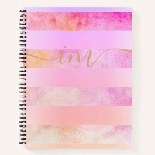 Monogrammen Abstracte Gele Stripes in Waterverf Notitieboek (Voorkant)