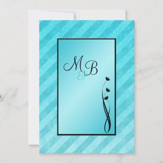 Monogrammen Aqua, Black Floral Stripe Invitation Kaart (Voorkant)