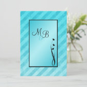 Monogrammen Aqua, Black Floral Stripe Invitation Kaart (Staand voorkant)