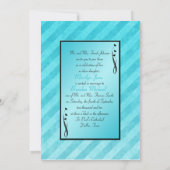 Monogrammen Aqua, Black Floral Stripe Invitation Kaart (Achterkant)