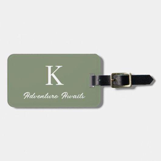 Monogrammen Avontuur Wachten op Sage Green Gift Fa Bagagelabel (Voorkant horizontaal)
