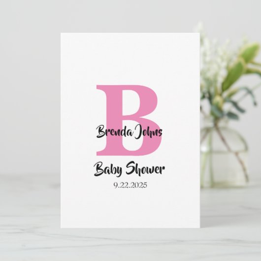 Monogrammen Baby shower Roze Wit Schattige Eenvoud Kaart (Staand voorkant)