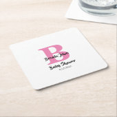 Monogrammen Baby shower Roze Wit Schattige Eenvoud Kartonnen Onderzetters (Schuin)