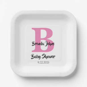 Monogrammen Baby shower Roze Wit Schattige Eenvoud Papieren Bordje