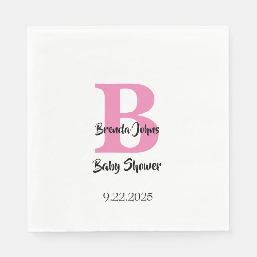Monogrammen Baby shower Roze Wit Schattige Elegant Servet (Voorkant)