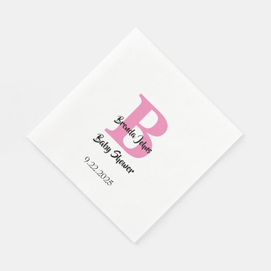 Monogrammen Baby shower Roze Wit Schattige Elegant Servet (Hoek)