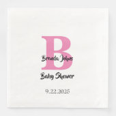 Monogrammen Baby shower Roze Wit Schattige Elegant Servet (Voorkant)