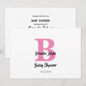 Monogrammen Baby shower Roze Wit Schattige Trendy Kaart (Voorkant / Achterkant)