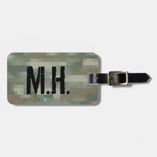 Monogrammen bagagelabel | Pixelkamouflage (Voorkant horizontaal)