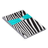 Monogrammen Black Aqua White Zebra Stripe Notitieb Notitieboek (Rechterzijde)