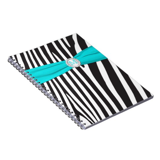 Monogrammen Black Aqua White Zebra Stripe Notitieb Notitieboek (Rechterzijde)