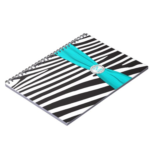 Monogrammen Black Aqua White Zebra Stripe Notitieb Notitieboek (Linkerzijde)